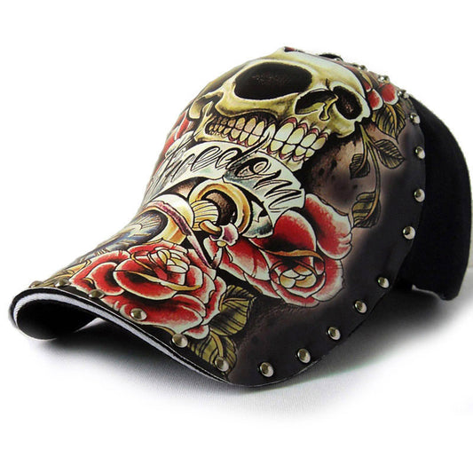 Baseballkappe mit Rosen-Totenkopf-Print 