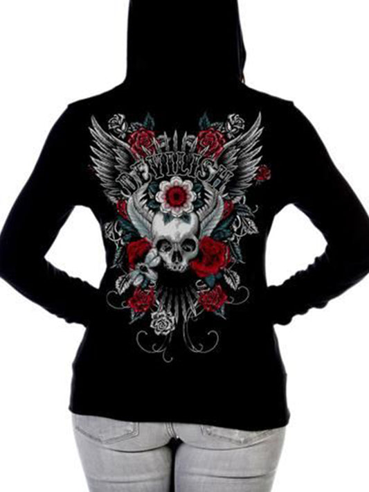 Kapuzenpullover für Damen mit Punk-Devilish-Print 