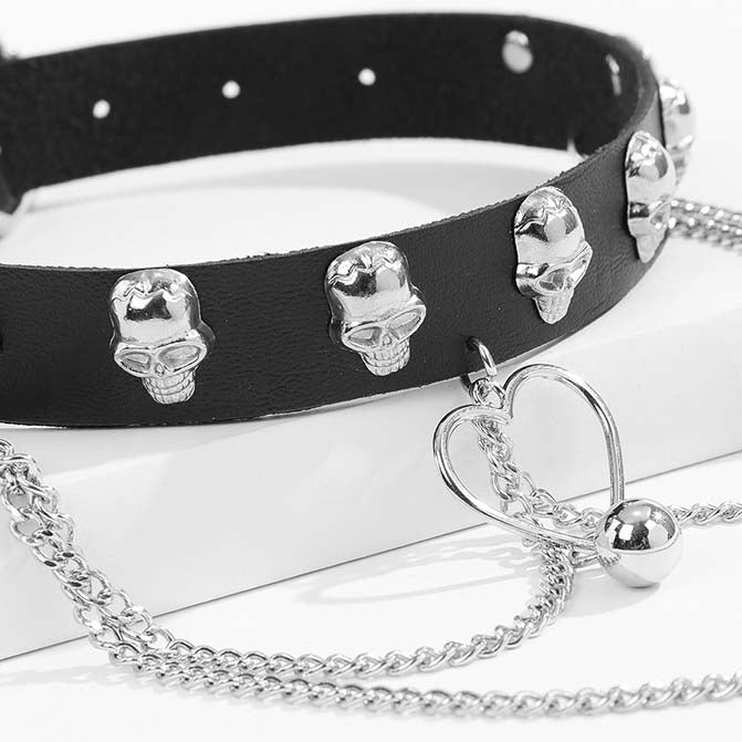 Gothic Skulls Chain Leather Choker