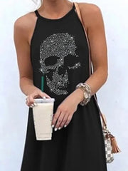 Punk Skull Off Shoulder Sleeveless Casual Dresses