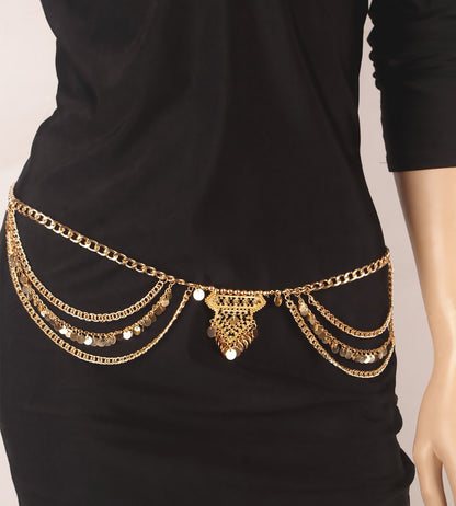 Metal Hollow Carved Sequins Tassels Waist Chain