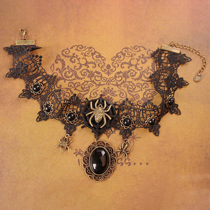 Collier ras du cou à breloques araignées punk d'Halloween 