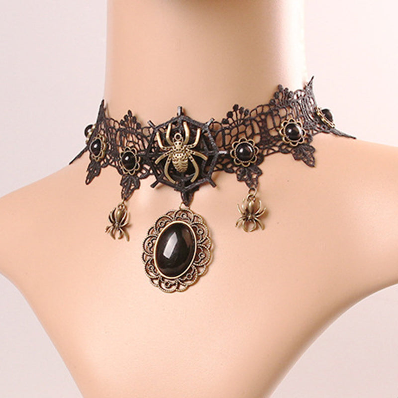 Collier ras du cou à breloques araignées punk d'Halloween 