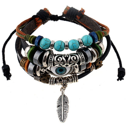 Ethnic Beaded Eye Multi-Layered Bracelet