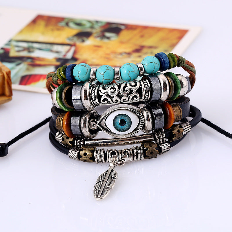 Ethnic Beaded Eye Multi-Layered Bracelet