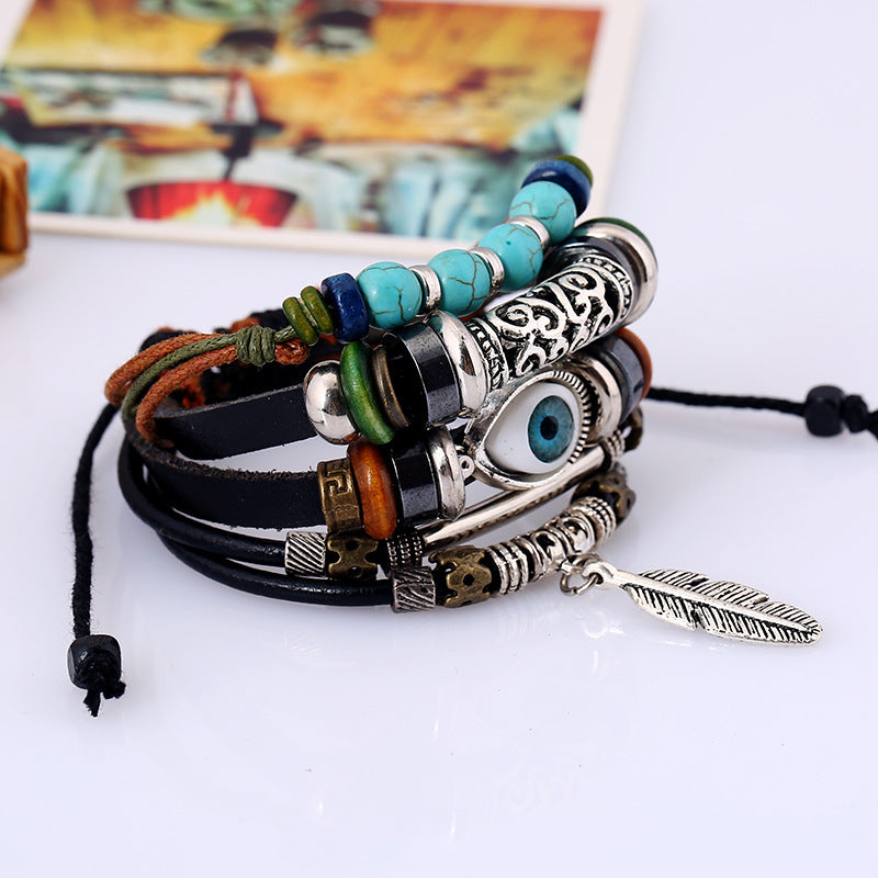 Ethnic Beaded Eye Multi-Layered Bracelet