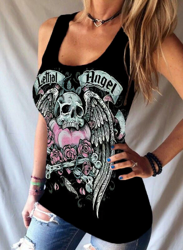 Punk Tank Top mit Totenkopf Flügel Aufdruck