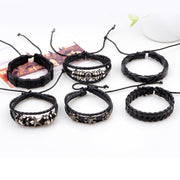 Cowhide Skulls Braided Bracelet Set