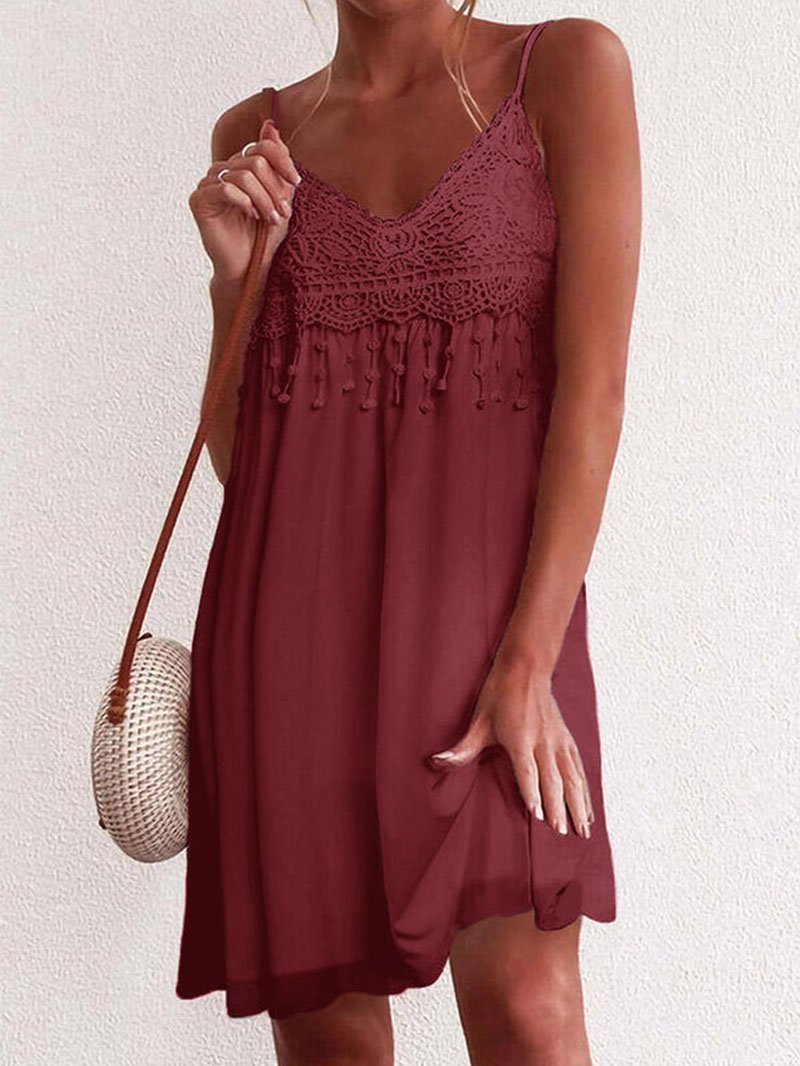 Women's Solid Color Lace Halter Sleeveless Dress