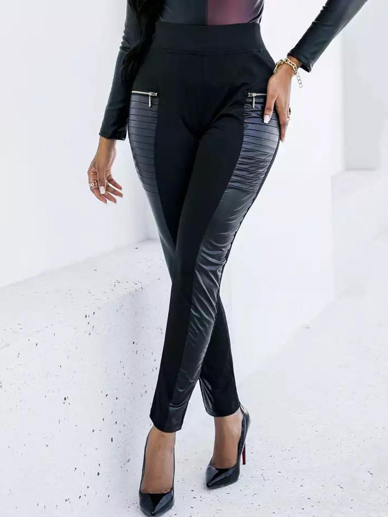 Zipper stitching slim high waist ladies sexy trousers