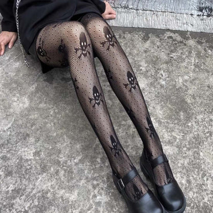 Gothic Punk Totenkopf Netzstrumpfhose 