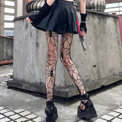 Gothic Black Skull Fishnet Pantyhose