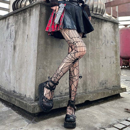 Gothic Black Skull Fishnet Pantyhose