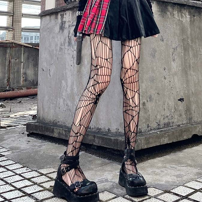 Gothic Black Skull Fishnet Pantyhose