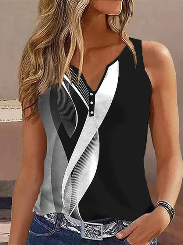 Women's V-neck Abstract Printing Sleeveless Vest