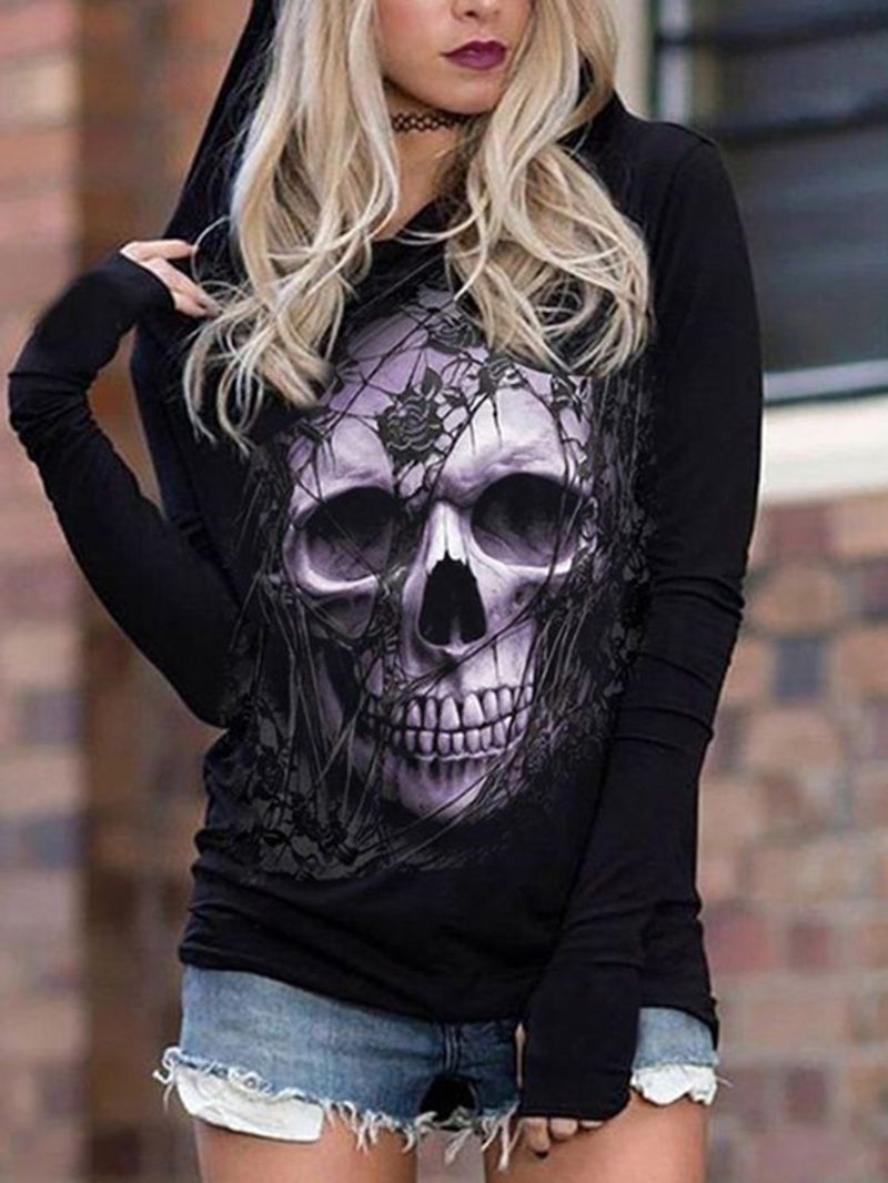 Punk Skull Printed Women's Hoodie