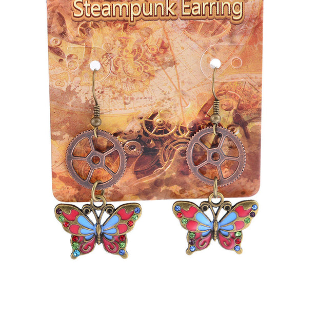 Boucles d'oreilles Steampunk à engrenages creux papillon 