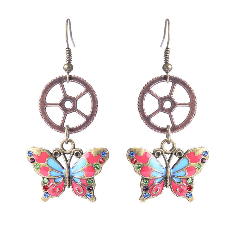 Boucles d'oreilles Steampunk à engrenages creux papillon 