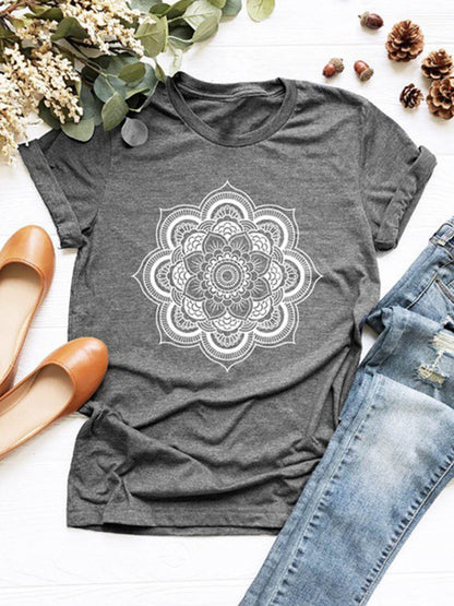 T-Shirt mit Rundhalsausschnitt und Lotus-Print 