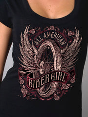 Winged Bike Wheel Printed Fashion T-Shirt