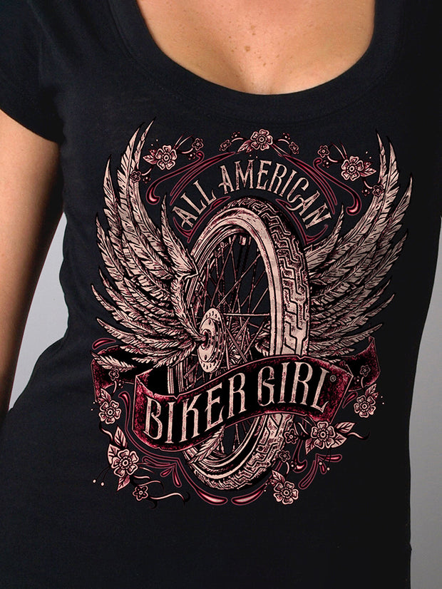 T-shirt à la mode imprimé avec roue de vélo ailée 