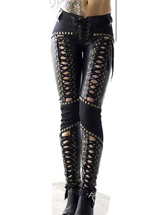 Punk Rock Imitation Leather Strappy Pencil Pants