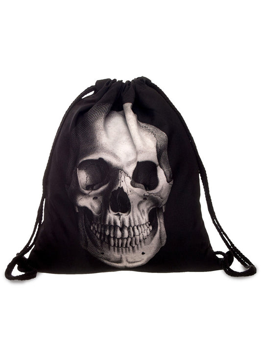 Skull Print Drawstring Bag Backpack