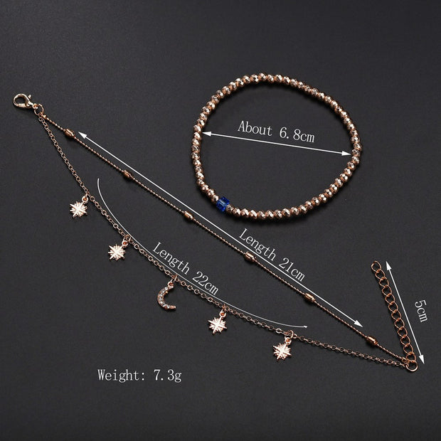 Bracelet de cheville étoile de lune en perles multicouches pour femmes 
