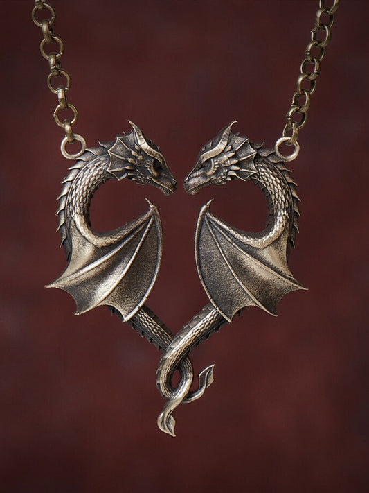 Collier Dragon Coeur Vintage 