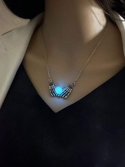 Collier Noctilucent Punk Rétro Crâne Main Patte 