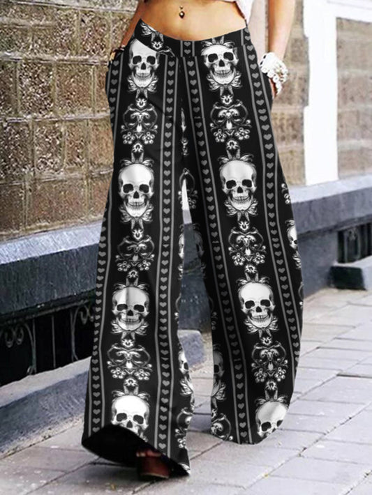 Fashion Women's Stripes Skull Loose Pants