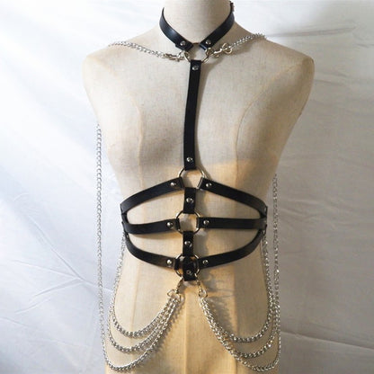 Sex Flirting Leather Choker Harness