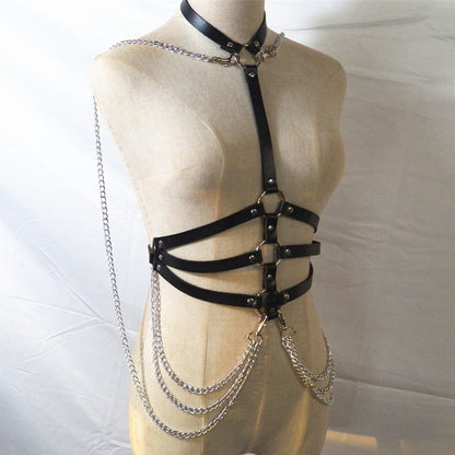 Sex Flirting Leather Choker Harness