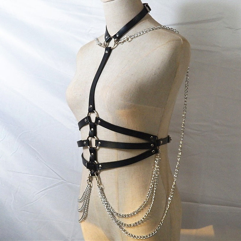 Sex Flirting Leather Choker Harness