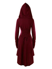 Einfarbiges Kleid festlicher langärmliger Kapuzen-Schnür-Hexenmantel 
