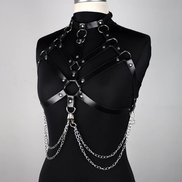 Women's Leather Sexy Long Chain Top