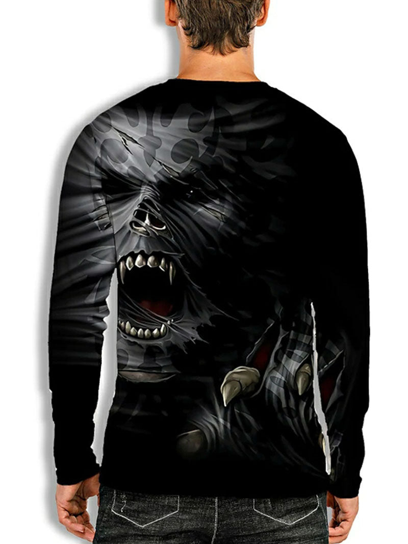 Men's skull print long sleeve T-shirt