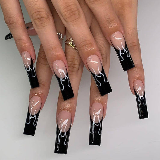 Cool Black Flame Long Nail Tips