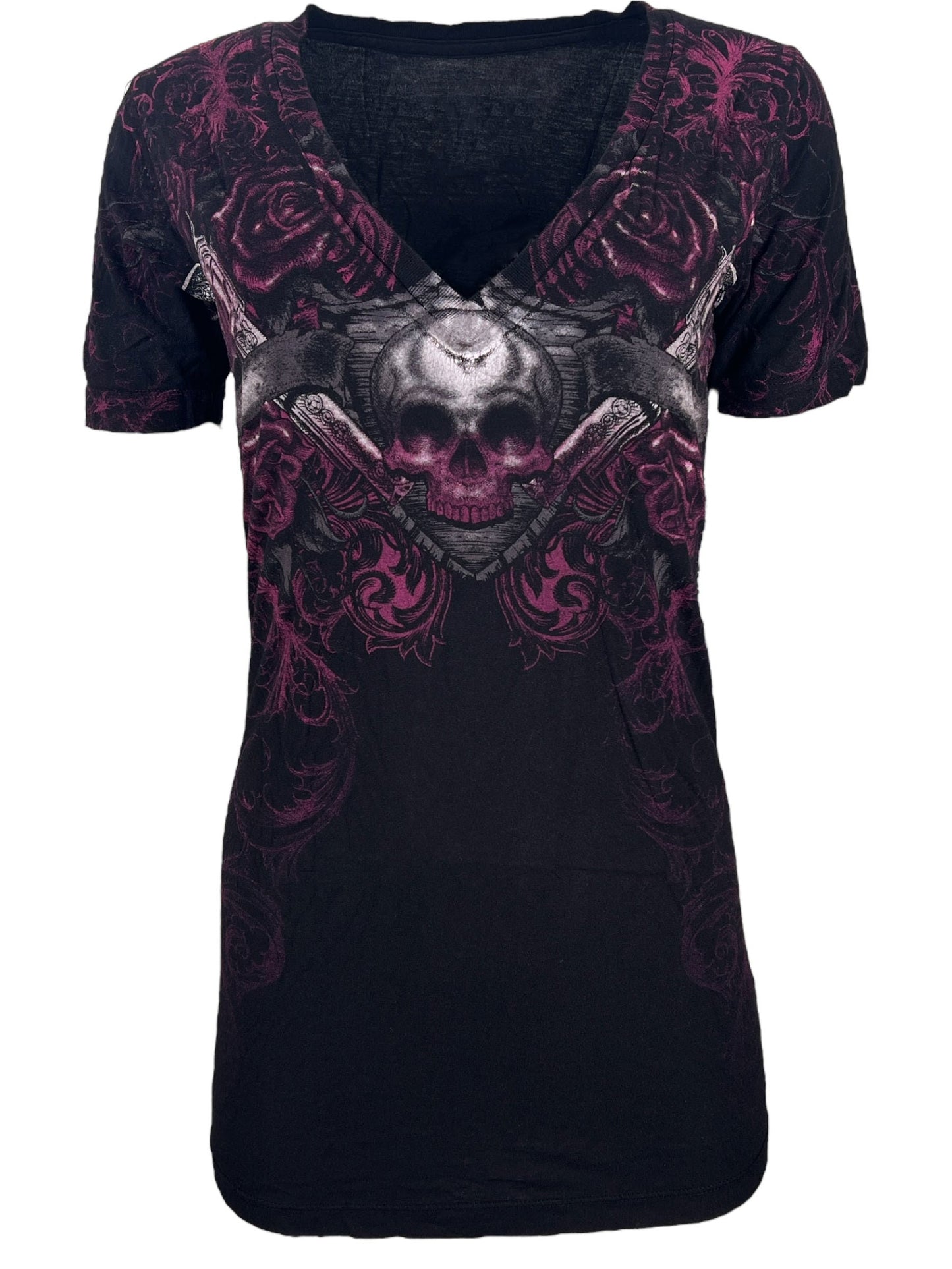 Rose And Skull Printed T-Shirt