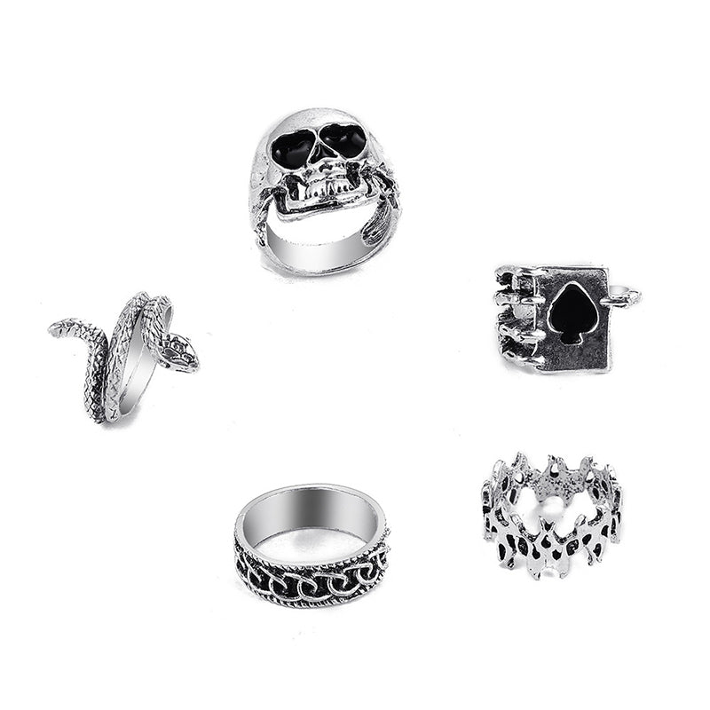 Retro Skull Snake Poker Rings Set