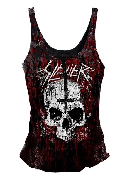 I-förmiges Unterhemd mit V-Ausschnitt und Slayer-Totenkopf-Aufdruck