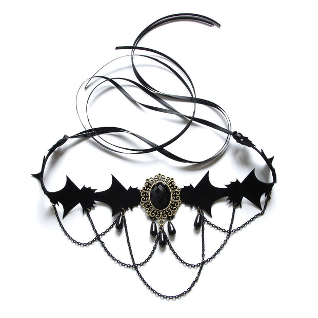 Gothic-Halsband mit Schmucksteinkette und Schnürung 