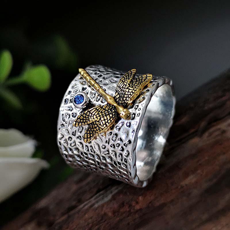 Golden Dragonfly Rhinestone Metal Rings