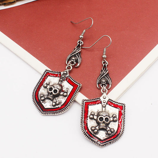 Bloody Skull Shield Drop Earrings