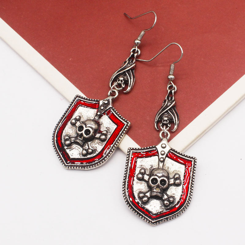 Bloody Skull Shield Drop Earrings