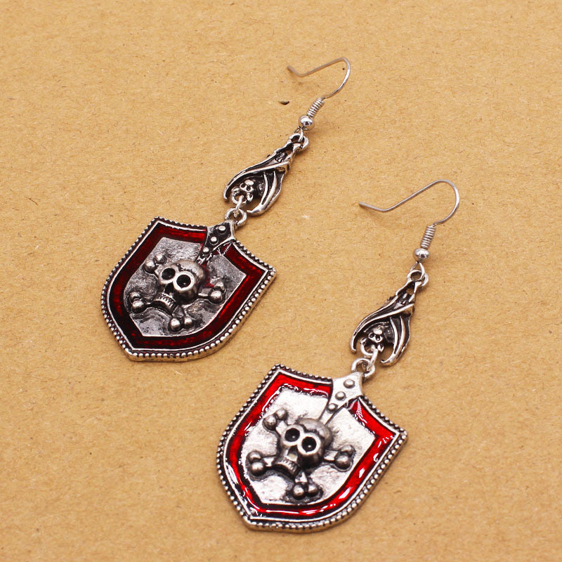 Bloody Skull Shield Drop Earrings