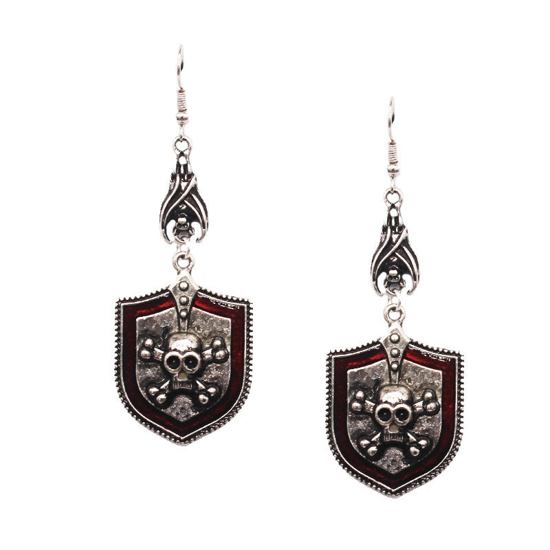 Bloody Skull Shield Drop Earrings