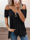 Sexy Low-cut Zipper Off-shoulder T-shirt