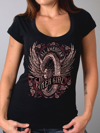 Winged Bike Wheel Printed Fashion T-Shirt