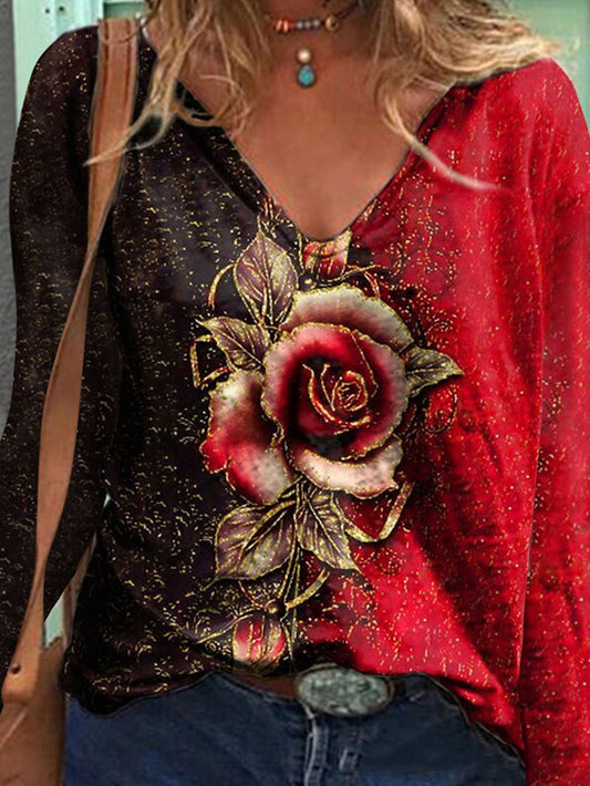 Fashion Rose Long Sleeve T-shirt